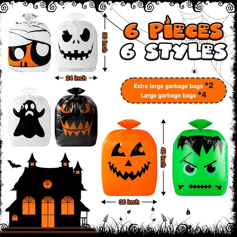 Beterzack 6 Pcs Halloween Pumpkin Leaf Bags - Halloween Pumpkin Trash Bags with Twist Tie, Fall Yard Trash Bags Yard Waste Bags Halloween Goodie Bags for Halloween Yard Lawn Garden Outdoor Decorations - Image 2